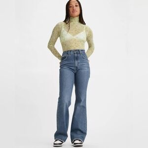 Levi's 70's High Flaire Wide Leg  Full Length Dark Blue Denim Jeans 27